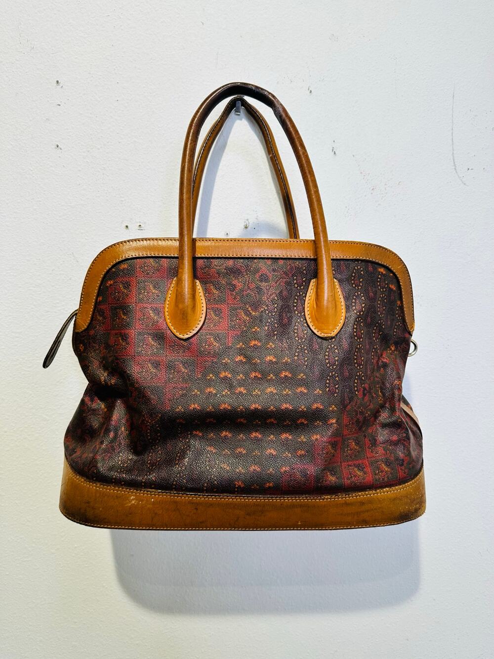 Vintage ESCADA Paisley Print Dome Leather Hard Shell Travel Set Handbag Purse